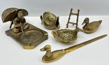 Vintage Korean Brass Ashtrays, Letter Opener, Plate Holder & More