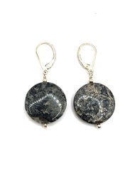 Sterling Silver Round Polished Agate Stone Dangle Earrings