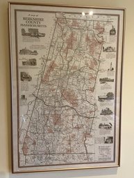 Vintage Map Of Berkshire County 23x33 Framed Glass