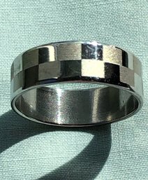 Vintage Ring - Checkered Stainless-Steel Band - Size 9