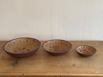 Lot Of 3 Painted Decorative Wooden Nesting Bowls