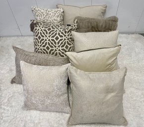 Nine Buff, Sand & Taupe Throw Pillows Including Coral Designed Lumbar