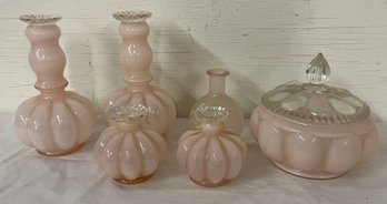 Six Pieces Of Pink Victorian Glass