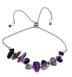 Lovely Amethyst Color Nugget Chips Pull Closure Bracelet