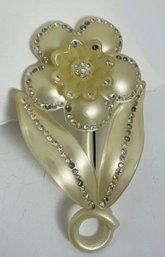 LARGE VINTAGE 1940'S CELLULOID & CRYSTAL RHINESTONE FLOWER BROOCH