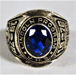 1970s Sterling Silver Class Ring Having Blue Stone Size 7