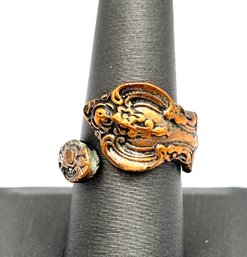 Vintage Ornate Heavy Copper Color Wrap Ring, Size 8