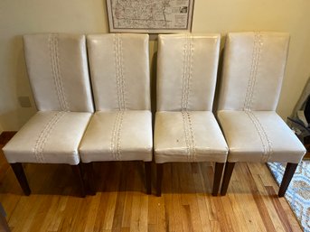 Set Of 4 Pier 1 Import MCM Style Cream Faux Leather Dining Chairs 18x24.5x39.5
