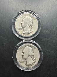 2 Silver Washington Quarters 1942 1942-D