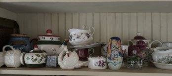 LARGE SHELF LOT OF PORCELAINS