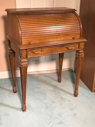 Vintage French Style Roll Front Writing Desk - Top Works Fine - One Drawer - Very Nice Desk - Nice Size !