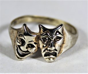 Sterling Silver Comedy And Tragedy Masks Ring Size 8