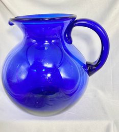 Vintage Large Cobalt Blue Hand-blown Pitcher