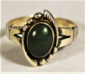 Hand Crafted Sterling Silver Ring Having Green Stone Cabochon Size 6.5