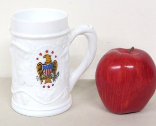 A Bicentennial Era Indiana Glass Co. Milk Glass Patriotic Mug Or Stein With Eagle Decoration