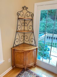 Nice Country Style Iron And Wood Corner Cabinet By Ethan Allen