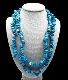 Beautiful Blue Magnesite Nugget Chips Long Strand Necklace