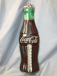 Great Vintage 1940s Tin COCA COLA Bottle Country Store Thermometer - Nice Graphics - Works Fine - No Issues