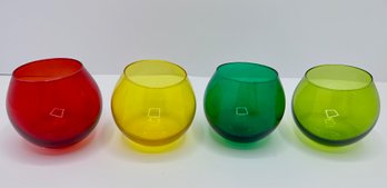 Set 4 Colored Hand Blown Glass Stemless Wine Glasses With Globular Bottoms