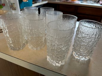 Set Of 9 Vintage Ice Bark Glasses