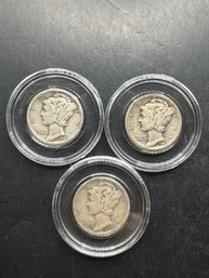 3 Mercury Dimes 1942, 1942-D, 1942-S