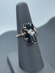 Amazing Art Deco Black Onyx & Diamond Ring Set In 10k Yellow Gold