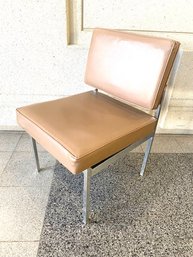 Vintage Mid Century Chrome Office/waiting Room Chair In Nude Almond Vinyl By Blair Manufacturing