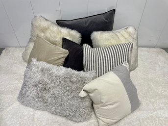 Collection Cream, Pewter & Grey Throw Pillows Including Soft Fuzzy And Striped Style