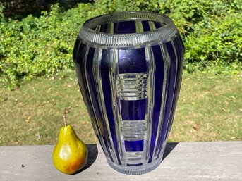 Large Cobalt To Clear Cut Vase