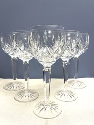 Five Waterford Crystal Lismore Hock Wine Glasses