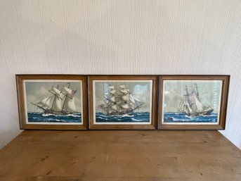 Lot Of 3 J.O.H. Cosgrave II Framed Ship Prints Rattlesnake, Prince De Neufchatel, Sloop Wasp