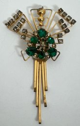 VINTAGE SIGNED M & S 12K GOLD FILLED RHINESTONE DANGLE BROOCH OR PENDANT