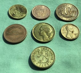 Lot Of 7 Coins - Including Nice Shiny 1927 U.S. Penny Plus 6 Foreign Coins