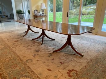 12ft Antique Burr Yew Tree Grand Triple Pedestal Dining Table