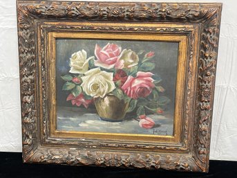 Still Life Painting Of Flowers In Frame - Artist Signed