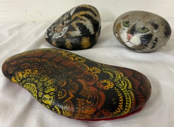 Three Painted Stone Cats