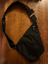 FSM Black Nylon Saddlebag-Shaped Crossbody Bag
