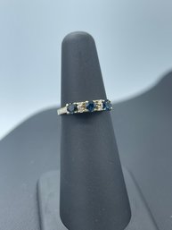 Wonderful Tri Sapphire & Diamond 14k Yellow Gold Ring