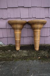 Pair Of Mid Century Wicker Sconces