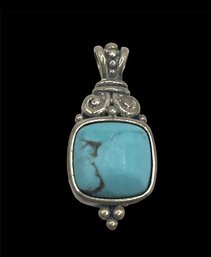 Vintage Sterling Silver Turquoise Ornate Pendant