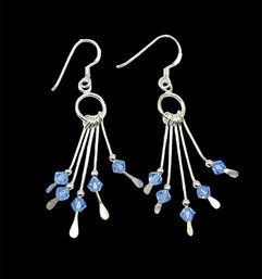 Sterling Silver Light Blue Beaded Dangle Earrings