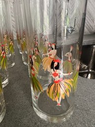 Set Of 10 Libbey Hawaiian Hula Girl Cocktail Glasses