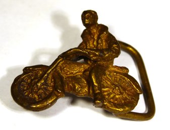 Fine Signed Cast Bronze MCM Brutalist Man On Motorcycle Belt Buckle