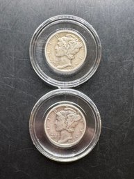 2 Mercury Dimes 1945, 1945-D