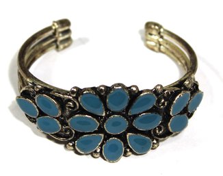 Silver Tone Southwestern Style Enamel Bracelet Turquoise Color