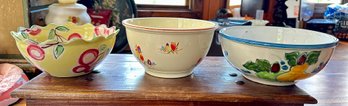 Kitchen Kraft Oven Serve Mixing Bowl, Hand Painted Fruits White Bowl, Yellow Light Green Fruit Design Bowl.