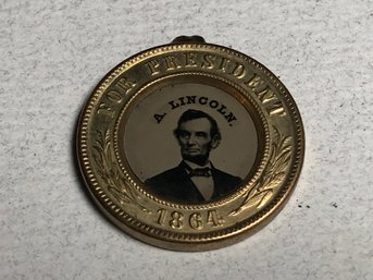 RARE - Abraham Lincoln / Andrew Jackson Ferrotype - 1864 Campaign Pin - Two Sided - Very Nice Condition !