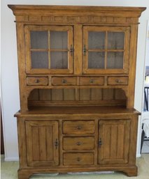 An Awesome 2 Piece Country Style Hutch With Seedy Bubble Glass Doors - Good Looking Piece Of Furn!