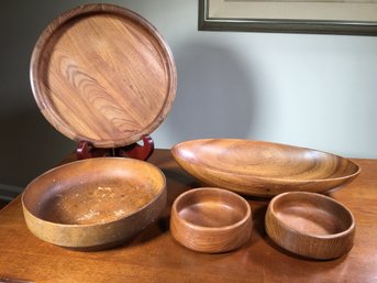 Lot Of Vintage Teak / Monkey Pod Wood Pieces - DANSK And Others - Great Lot - 5 Pieces - For One Bid - WOW !