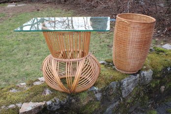 Mid Century Wicker Table And Basket